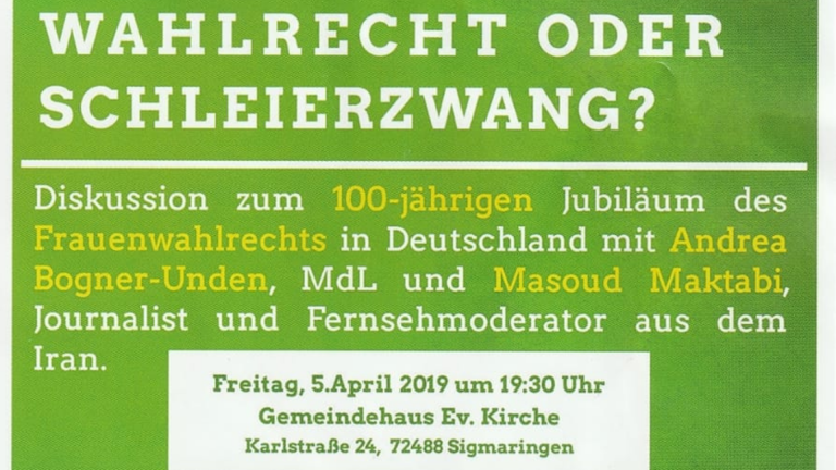 Am Freitag, 05. April 2019: „Wahlrecht oder Schleierzwang“ um 19.30 Uhr, Ev. Gemeindehaus, Sigmaringen