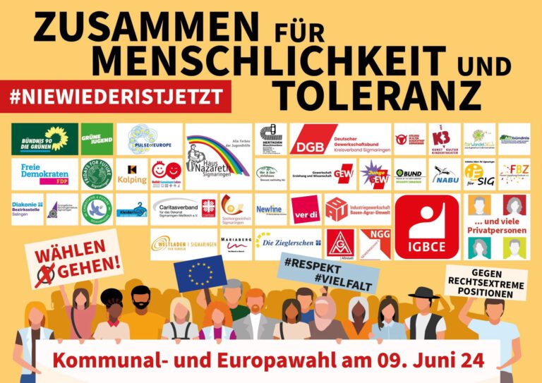 Plakat: Zusammen für Menschlichkeit und Toleranz